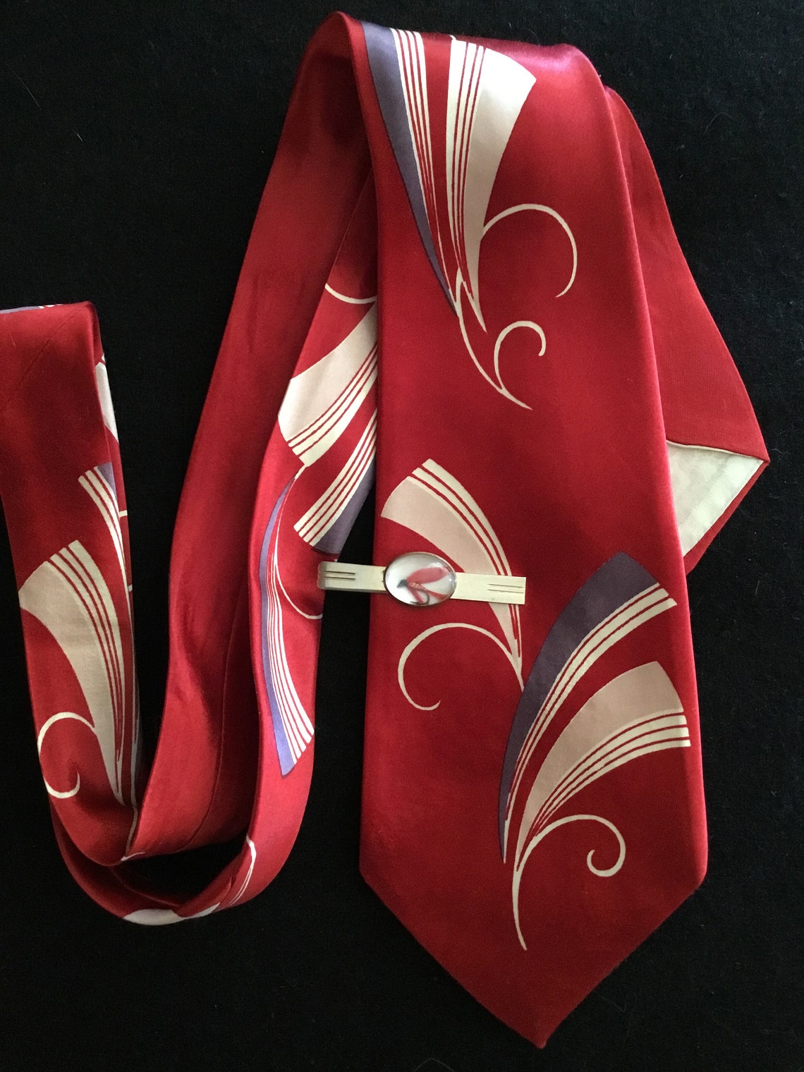 Vintage Necktie and Tie Clip. Wide Necktie. Fishing Fly Tie Etsy