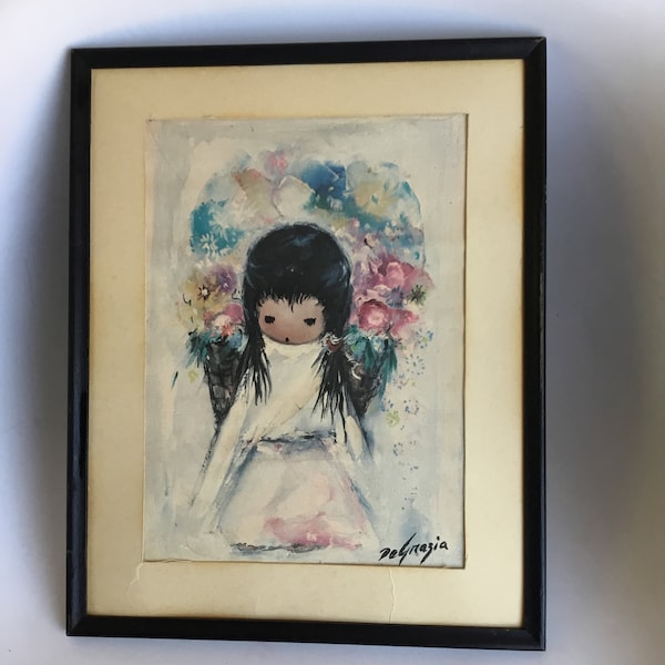 Vintage Ted DeGrazia painting print.  Matted and framed vintage DeGrazia print.