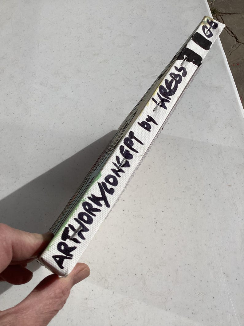 Pintura posmodernista colorida. Pequeña y colorida obra firmada por el artista, estilo posmodernista de Keith Haring. imagen 8