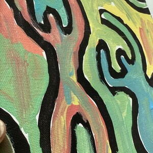 Pintura posmodernista colorida. Pequeña y colorida obra firmada por el artista, estilo posmodernista de Keith Haring. imagen 11