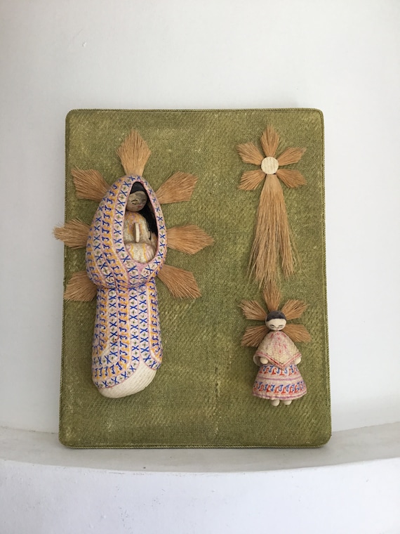 Mexican Straw Art Madonna and Child Panel. Vintage Mexican Etsy