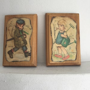 Pair of Bonnie wall plaques.  Vintage 1970s Bonnie wall hangings.
