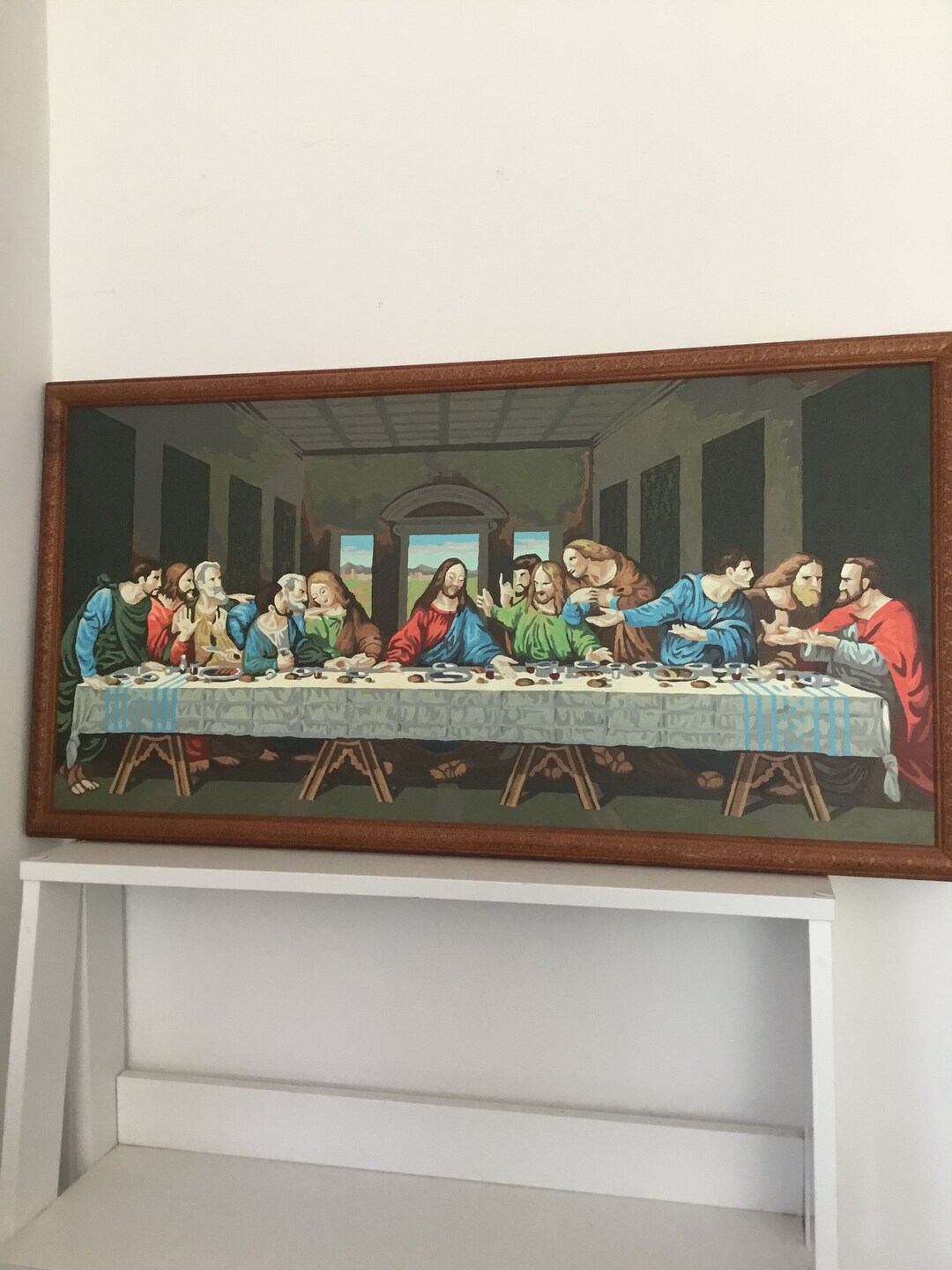 Large Framed the Last Supper Paintbynumbers Painting. Vintage Pbn of