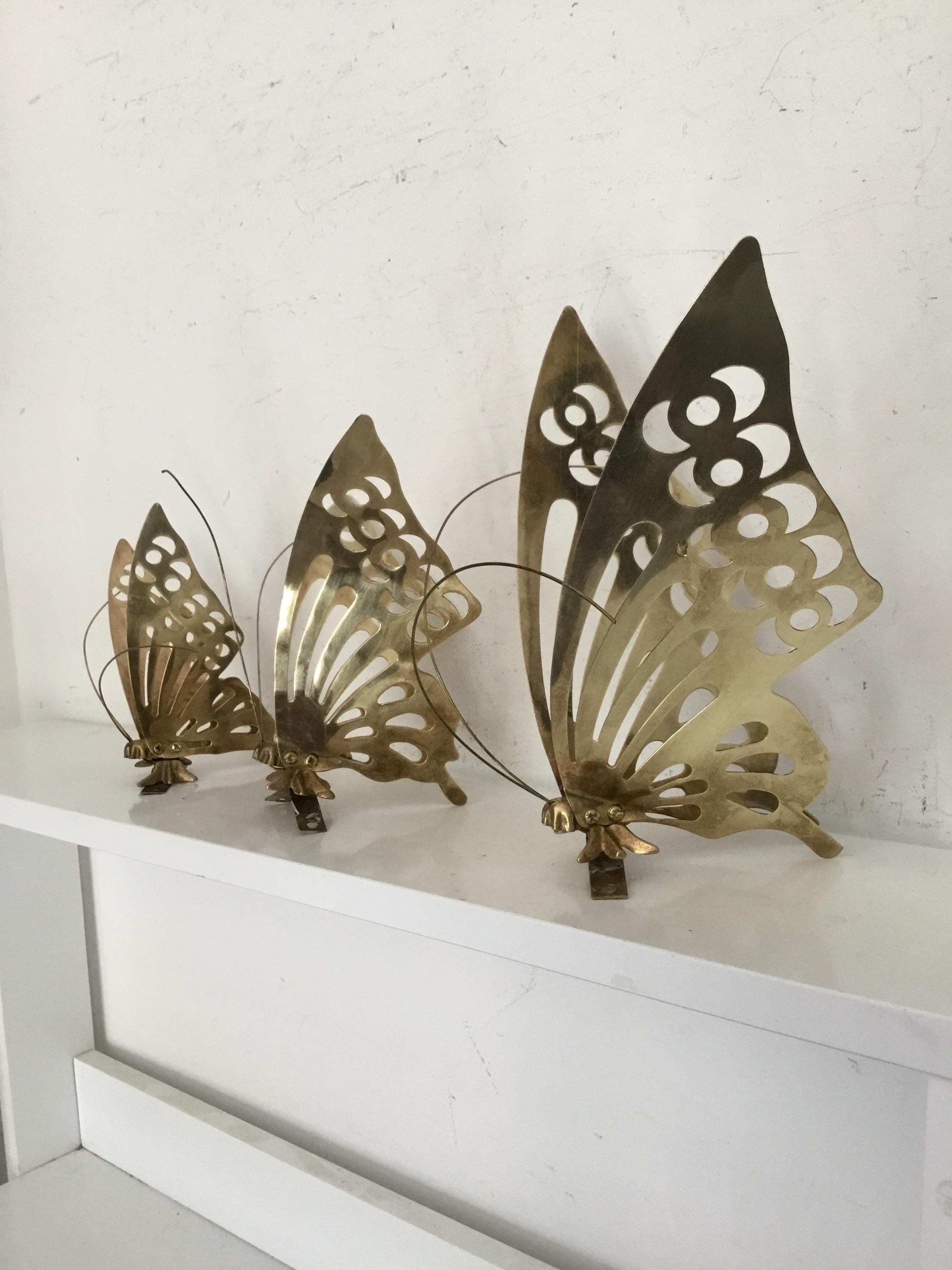 Set of brass butterflies.  Set of 3 vintage standing brass butterflies—small, medium and large.