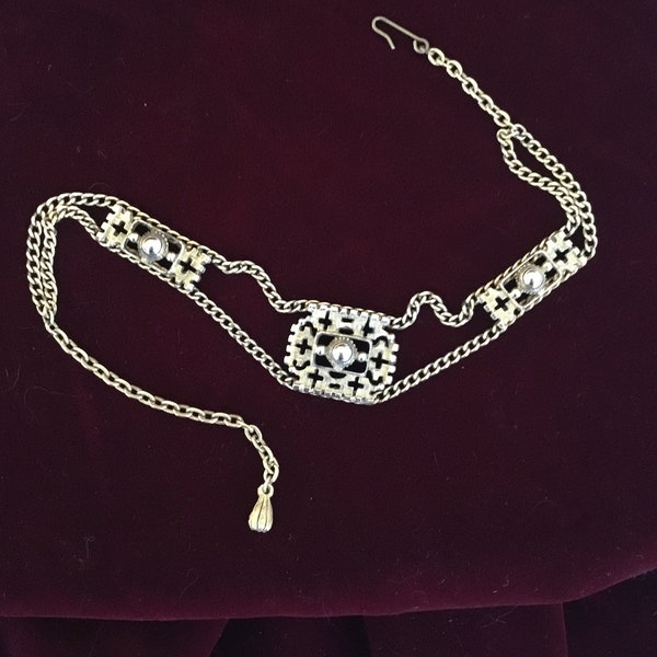 Vintage Florenza Etruscan style gold tone metal choker.  Florenza textured gold tone exotic necklace.