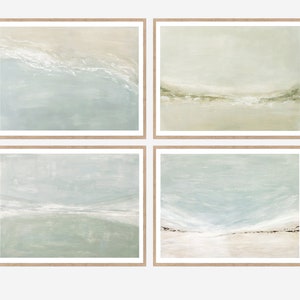 Gallery Wall Art Set of 4 Abstract Art Prints Download Printable Soft Muted Original Landscape Paintings Blue Beige Green 8x10, 11x14, 16x20