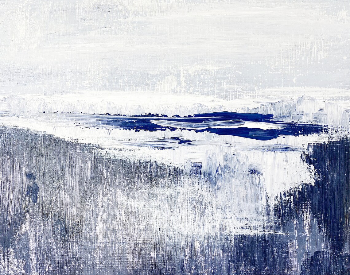 Impressive Abstract Navy and White Art Textured Painting Etsy