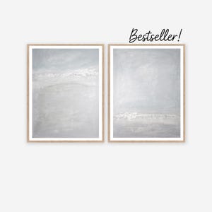 Set of 2 Abstract Water Paintings Hight Tide, Low Tide Printable Wall Art, Muted Gray Blue Beach Ocean Coastal Landscapes 8x10, 16x20, 18x24