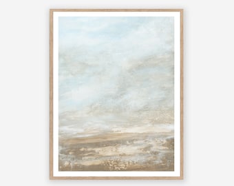 Serene - Abstract Coastal Textured Painting Printable, Original Artwork Muted Print, Beach Art Blue Brown 8x10 11x14 16x20 18x24 24x36 30x40
