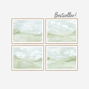 Daydreaming - Blue Green Abstract Landscapes Printable Gallery Wall Art Set of 4 Paintings, Peaceful Calming Art Prints 8x10, 11x14, 16x20