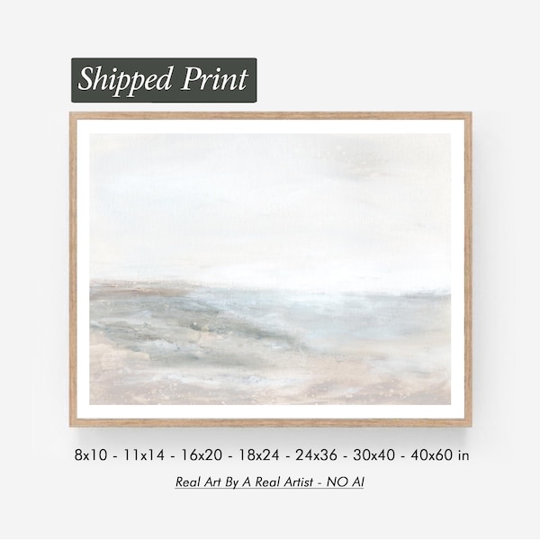 Horizon - Neutral Abstract Wall Art Print Soft Beige Light Gray Minimal Coastal Landscape Painting Oversized Large Airy Decor Unframed Paper