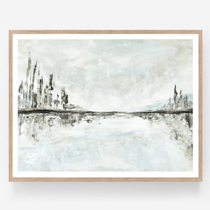 Solitude - Neutral Modern Abstract Lake Landscape Painting Art Print Download, Minimalistic Print 8x10, 11x14, 16x20, 18x24, 24x36, 30x40