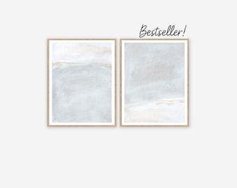 Horizon Blush Abstract Landscape Wall Art Set of 2 Download Modern Soft Vertical Painting Prints Blush Gray Diptych Decor 8x10, 16x20, 18x24
