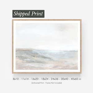 Horizon - ニュートラルな抽象的な壁アートプリントソフトベージュライトグレーミニマルな海岸風景画特大大型エアリーな装飾フレームなし紙