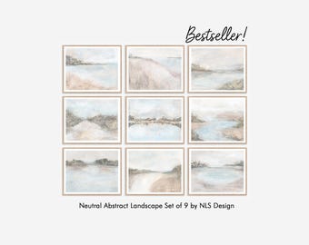 Set of 9 Neutral Abstract Landscape Prints, Quiet Luxury Gallery Wall Art, Soft Vintage Modern Decor Download, Greige Office Entryway 11x14