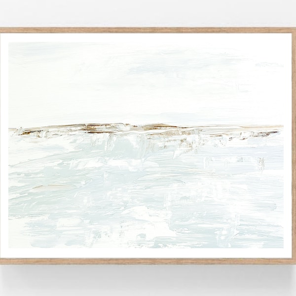Dreamy - Light Airy Decor Abstract Landscape, Beach Print Printable, Ocean Painting Blue White Art 8x10, 11x14, 16x20, 18x24, 24x36, 30x40
