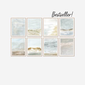 Blue Modern Coastal Gallery Wall Art Set of 8 Printable Paintings Download, Abstract Beach Landscapes Prints Bedroom Living Room Decor 11x14