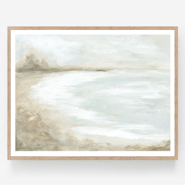 Breeze - Muted Gray Landscape Coastline Painting Printable, Neutral Beach Art, Coastal Wall Art Shore 8x10 11x14 16x20 18x24 24x36 30x40