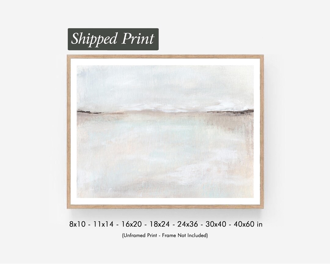 Peaceful - Neutral Landscape Wall Art Print, Beige Light Blue Gray Abstract Horizon Painting Bedroom Living Room Office Large Unframed Paper - 30x40