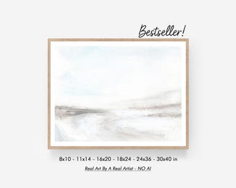 Fade - Coastal Abstract Beach Art Download, Shoreline Soft Light Airy Print, White Gray Blue Wall Decor 8x10 11x14 16x20 18x24 24x36 30x40