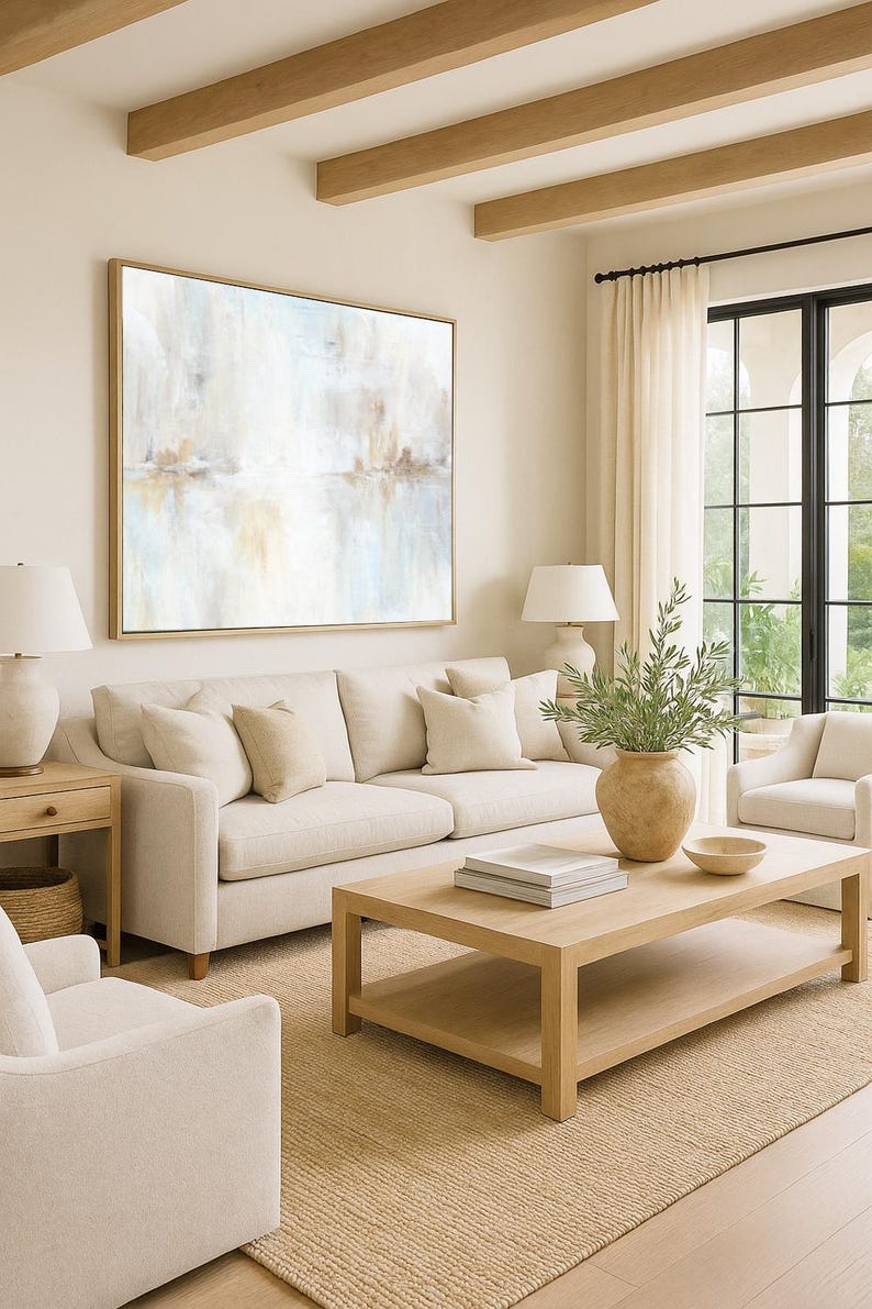 Reflections - Abstract Landscape Wall Art Download Beige Blue Painting Calm Horizontal Printable Artwork 8x10 11x14 16x20 18x24 24x36 30x40