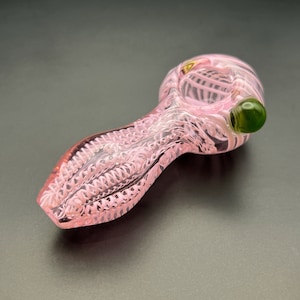 Pink Glass Pipe - Dychro Swirl Strips - Pink Girly Pipe - Beautiful Pink Bowl - Clear Cute Pipe - Gifts for Her