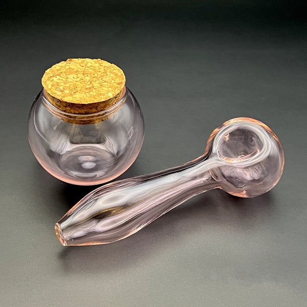 Pink Glass Pipe & Jar - Girly Smoking Set, Tiny Storage Moonlight Pipes