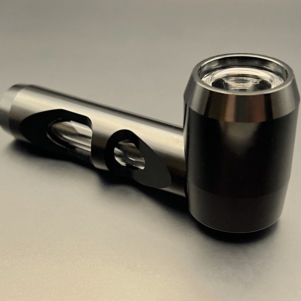 Glass Pipe, Durable Body Aluminum Metal, Portable Hand Pipe, Large Smoking Bowl (Black) 4"