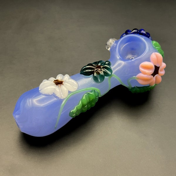 Floral Glass Pipe - Girly Flower Pipes - Beautiful Girly Pipe - Cute Handmade Pipe 5,5"
