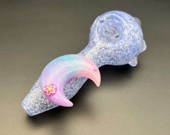 Glass Pipe Moon 4"- Beautiful Girly Pipes - Cute Handmade Bowl with Gift Box