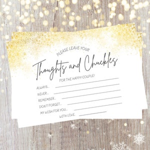 Descargue Tarjetas doradas de consejos para bodas, Tarjetas doradas de consejos nupciales, Pensamientos y risas, Consejos y deseos para el señor y la señora, Imprima en casa