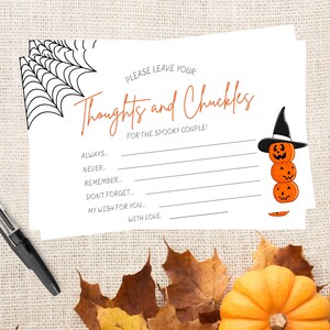 Download herfst bruiloft advieskaarten, gedachten en grinniken voor het griezelige paar, griezelige pompoenbruiloft, bruidsadvieskaarten, print thuis