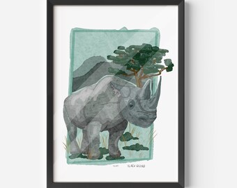 Black Rhino Art Print - Digital Download