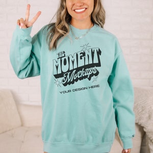 Comfort Colors 1566 Sweatshirt Mockup, Comfort Colors Chalky Mint Mockup, Oversized Comfort Colors Mockup C1566, Chalky Mint crewneck