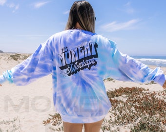 Colortone 8100 mockup Lagoon Mock up Back, Tye Die Sweatshirt Mockup, Tye Die Crewneck mock up, 8100 tye die, Beach mockup
