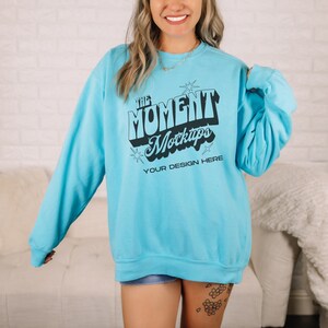 Comfort Colors 1566 Sweatshirt Mockup, Comfort Colors Lagoon Blue Mockup, Oversized Comfort Colors Mockup C1566, Lagoon Blue crewneck