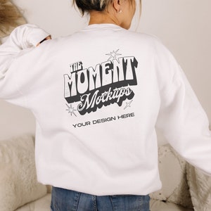 Gildan 18000 White Mockup Back, 18000 White Mockup, White Sweatshirt Mockup, Oversized Mockup Sweatshirt Model Mockup, White Sweatshirt