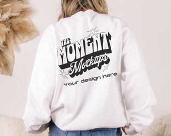 Gildan 18000 White Mockup, 18000 White Mockup, White Sweatshirt Mockup, Oversized Mockup Sweatshirt Model, Gildan Crewneck Back mockup