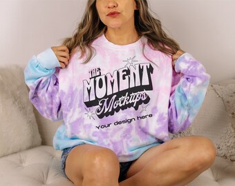 Maquette Colortone 8100 Cotton Candy Mock up, Tye Die Sweatshirt Mockup, Tye Die Crewneck maquette, 8100 tye die, Maquettes de tonalité de couleur