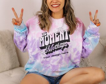 Maquette Colortone 8100 Cotton Candy Mock up, Tye Die Sweatshirt Mockup, Tye Die Crewneck maquette, 8100 tye die, Maquettes de tonalité de couleur