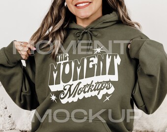 Gildan 18500 Hoodie Mock up Military Green, Gildan 18500 mockups, Hoodie Mockup Oversized Hooded Sweatshirt mockup, G185 Mockup
