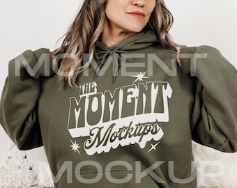 Gildan 18500 Hoodie Mock up Military Green, Gildan 18500 mockups, Hoodie Mockup Oversized Hooded Sweatshirt mockup, G185 Mockup