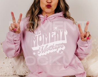 Gildan 18500 sudadera con capucha Mock up Light Pink, Gildan 18500 mockups, Hoodie Mockup Oversized Pink Hooded Sweatshirt mockup, G185 Mockup