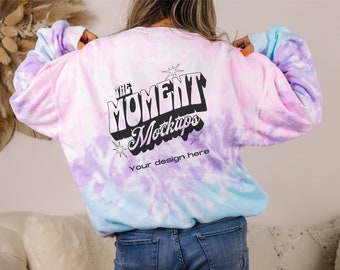 Colortone 8100 mockup Cotton Candy Mock up Back Side, Tye Die Sweatshirt Mockup, Tye Die Crewneck mock up, 8100 tye die, Color tone mockups