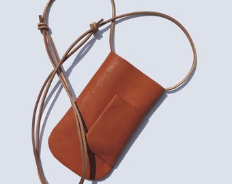 Tan - Leather Phone Bag, Small Crossbody bag, Leather Neck bag, Phone Sling Bag, Small Travel Bag, Tan