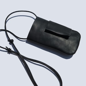Black - Leather Phone Bag, Small Crossbody bag, Leather Neck bag, Phone Sling Bag, Leather sling bag, Small Travel Bag,