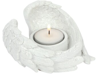 FEATHERED ANGEL WINGS TEA LIGHT CANDLE HOLDER ~ MEMORIAL ORNAMENT~ REMEMBRANCE FEATHERED ANGEL WINGS TEA LIGHT CANDLE HOLDER ~ MEMORIAL ORNAMENT~ REMEMBRANCE