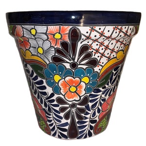 Pot de fleurs Talavera « GUADALAJARA » grand en 3 couleurs principales - fait main du Mexique, poterie, artisanat, décoration, peint à la main