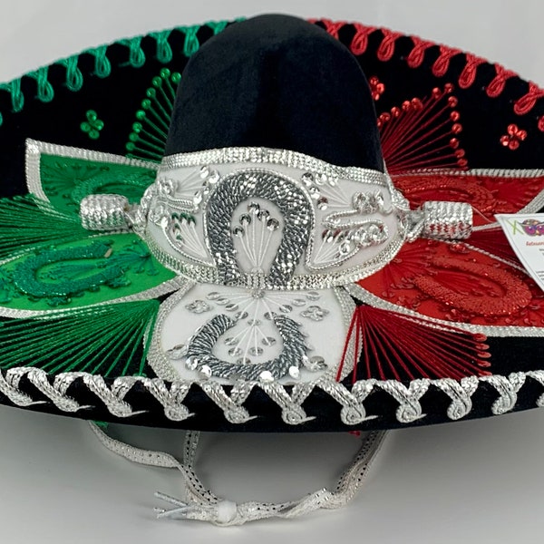 Sombrero Mariachi Schwarz National in 5 Größe - handgefertigt aus Mexiko - Sombrero del Charro, original, Kunsthandwerk