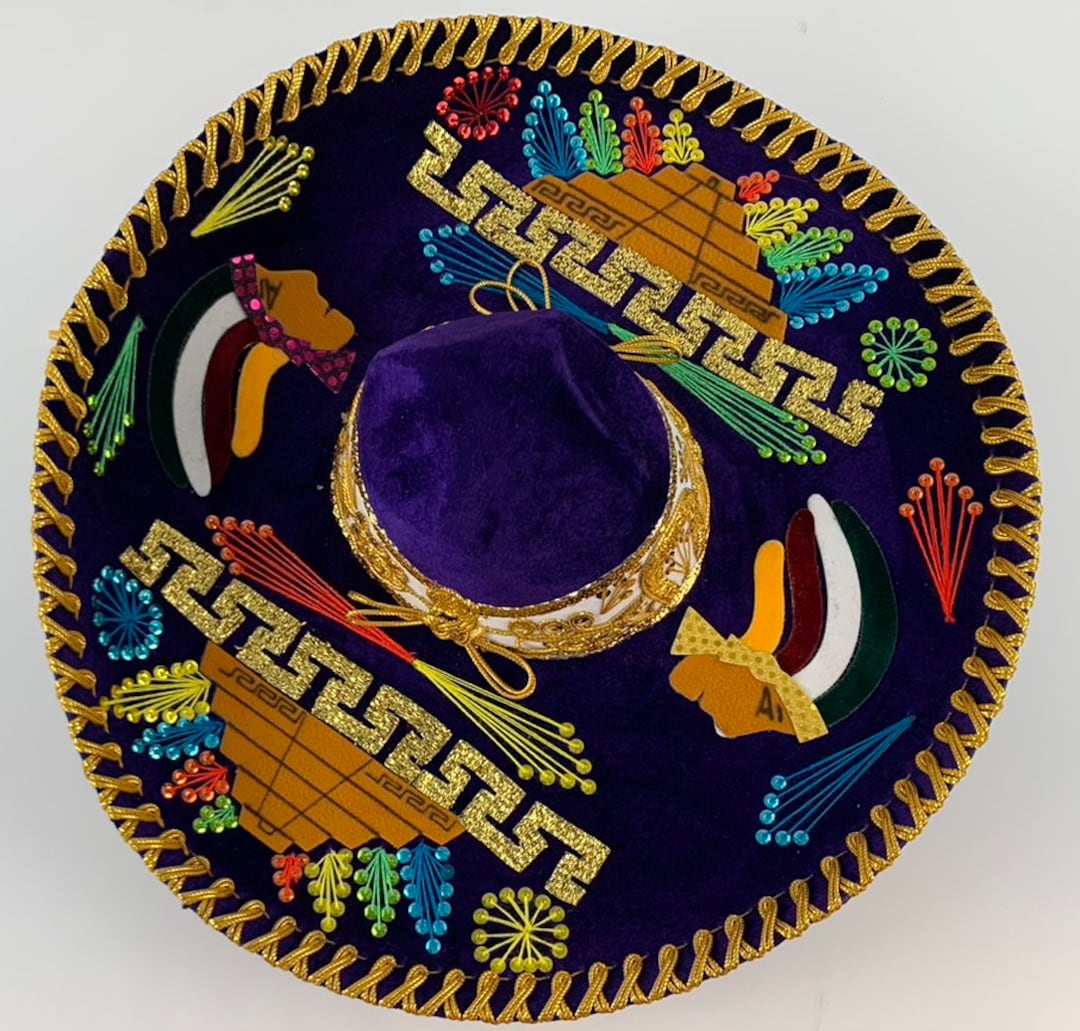 Sombrero Del Charro AZTECA Purple and Gold Color Combination, Handmade ...